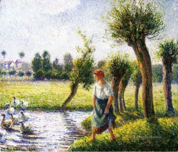  geese oil painting - peasant woman watching the geese 1890 Camille Pissarro